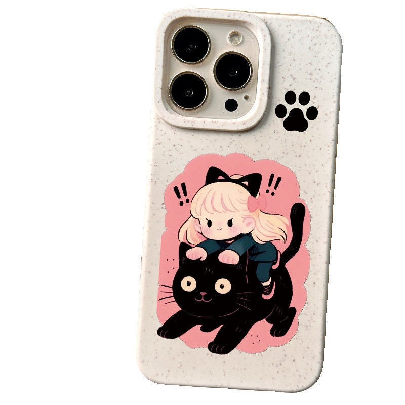 Apple iPhone 14 Pro Phone Case, Cute Black Cat Girl Design, Drop-Proof Protective Soft Case - Image 3