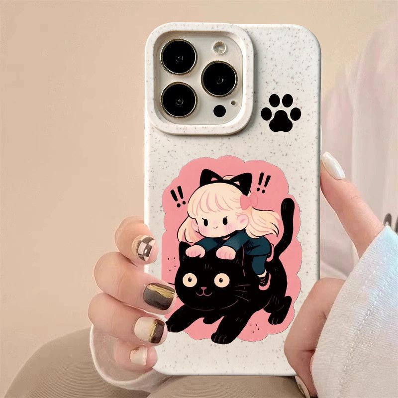 Apple iPhone 14 Pro Phone Case, Cute Black Cat Girl Design, Drop-Proof Protective Soft Case - Image 1