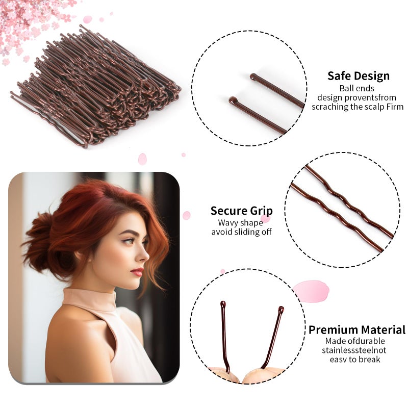 DySaLic U Shaped Hair Pins, 100PCS 2.4inch Bun Hair Pins for Women Kids Girls Hairdressing Salon with Storage Box, for All Hair Types - Brown - Image 3