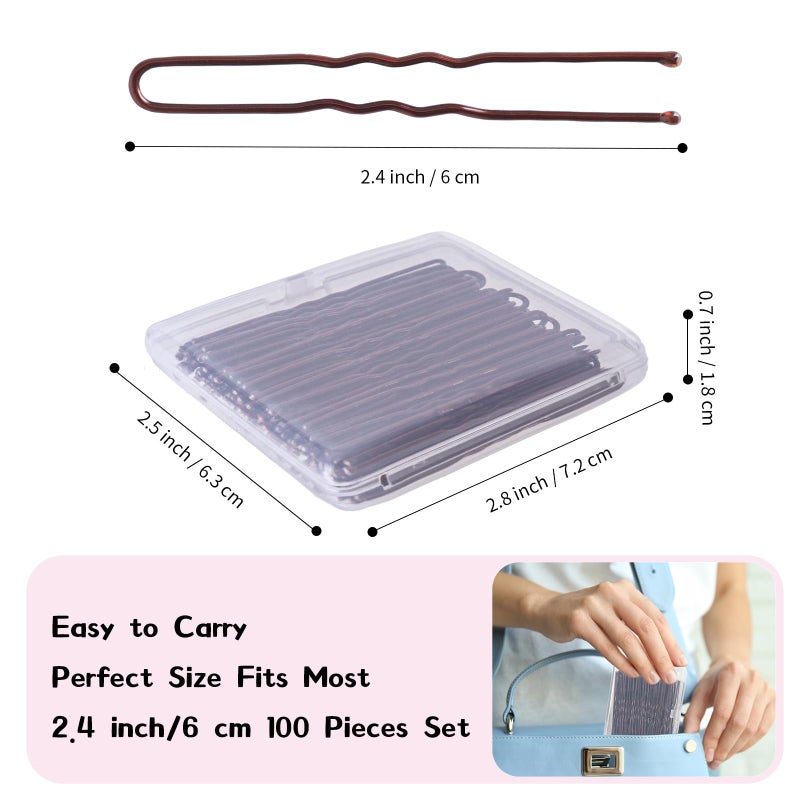 DySaLic U Shaped Hair Pins, 100PCS 2.4inch Bun Hair Pins for Women Kids Girls Hairdressing Salon with Storage Box, for All Hair Types - Brown - Image 2