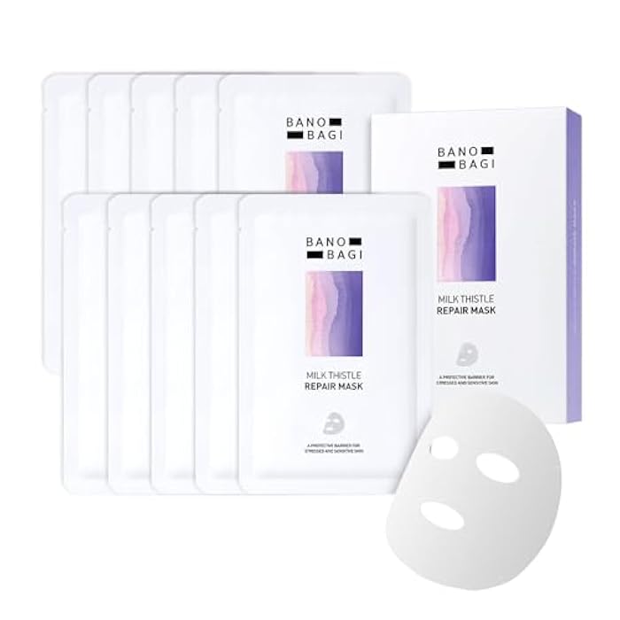 Banobagi Milk Thistle Repair Face Mask – Korean Skin Care with Centella, Hyaluronic Acid & Adenosine | Hydrating & Soothing Sheet Mask for Sensitive Skin, Fragrance-Free, 10EA - Image 1