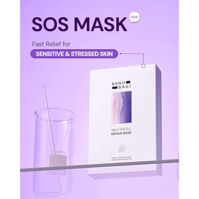 Banobagi Milk Thistle Repair Face Mask – Korean Skin Care with Centella, Hyaluronic Acid & Adenosine | Hydrating & Soothing Sheet Mask for Sensitive Skin, Fragrance-Free, 10EA - Image 3