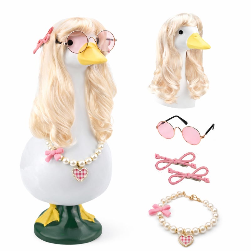 ZYIDBNG Porch Goose Spring Outfits Wigs Blonde 1 Pack Porch Goose Princess Outfits with Blonde Long Wigs Girl Style Outdoor Decor for Lawn Goose Statues - Image 1