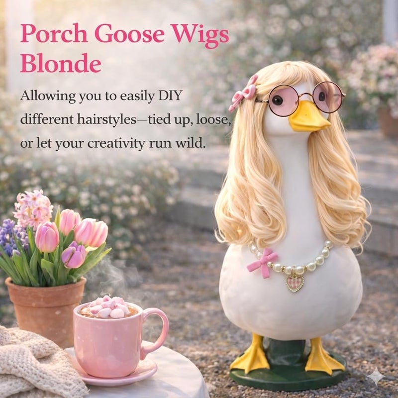 ZYIDBNG Porch Goose Spring Outfits Wigs Blonde 1 Pack Porch Goose Princess Outfits with Blonde Long Wigs Girl Style Outdoor Decor for Lawn Goose Statues - Image 2