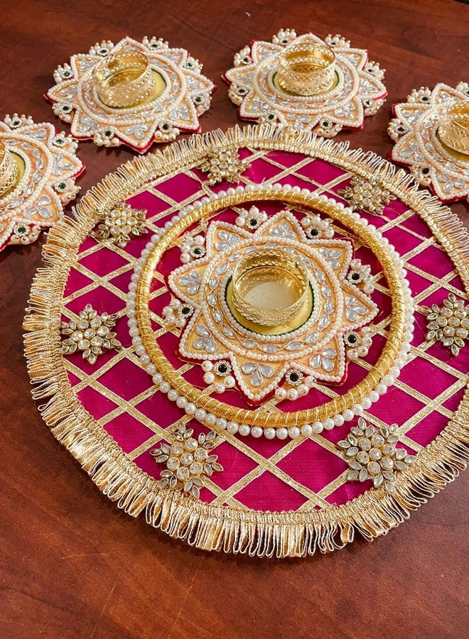 Kiddos Castle Rangoli Handcrafted Decorative Rangoli Mat for Floor Decoration with Gota Patti, Pearls Gift Diwali/Wedding Gift/Decoration Item for Home Décor Diwali Festival, Navratri - Image 1