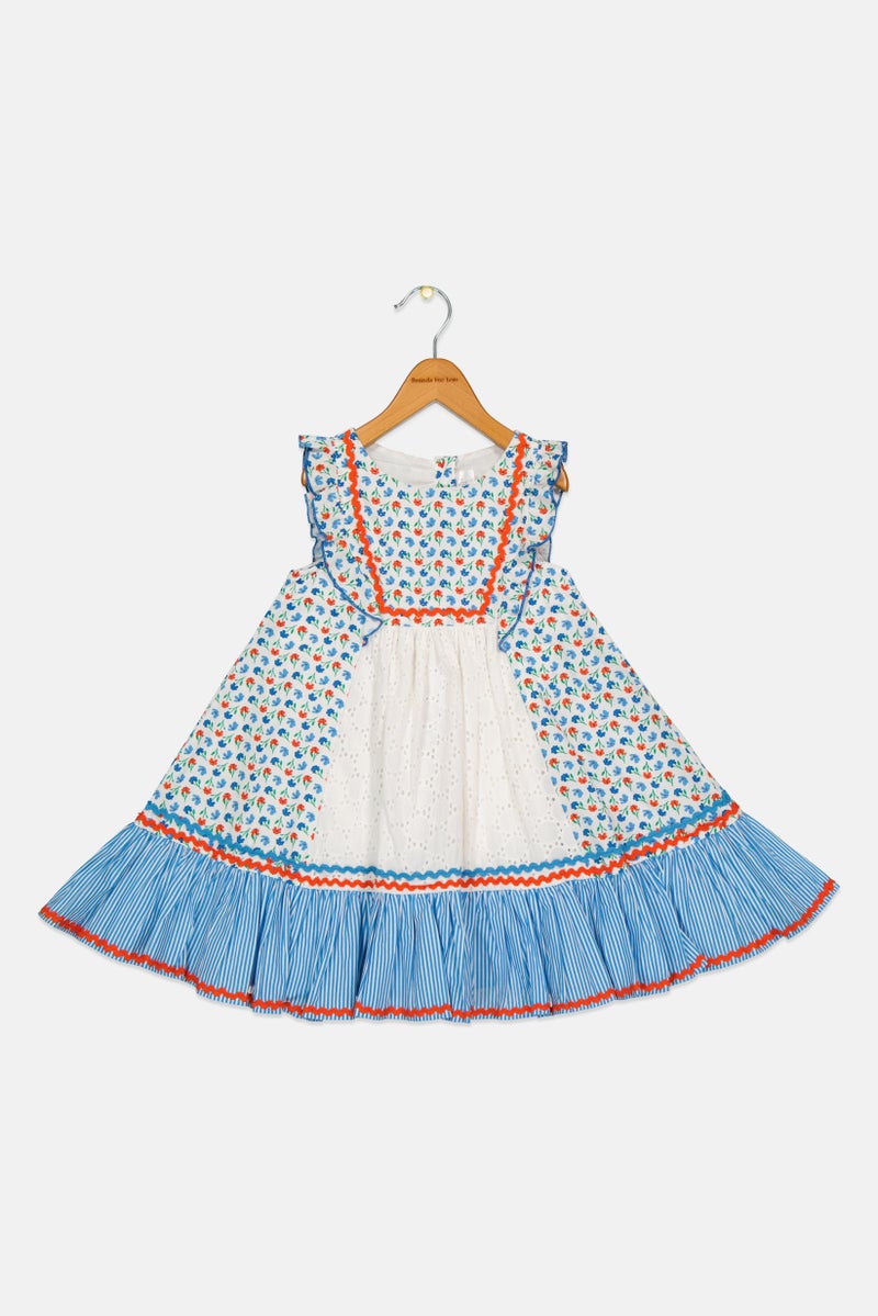 Willow & Whistle Toddlers Girl Allover Print Ruffle Sleeve Dress, Multicolor - Image 2