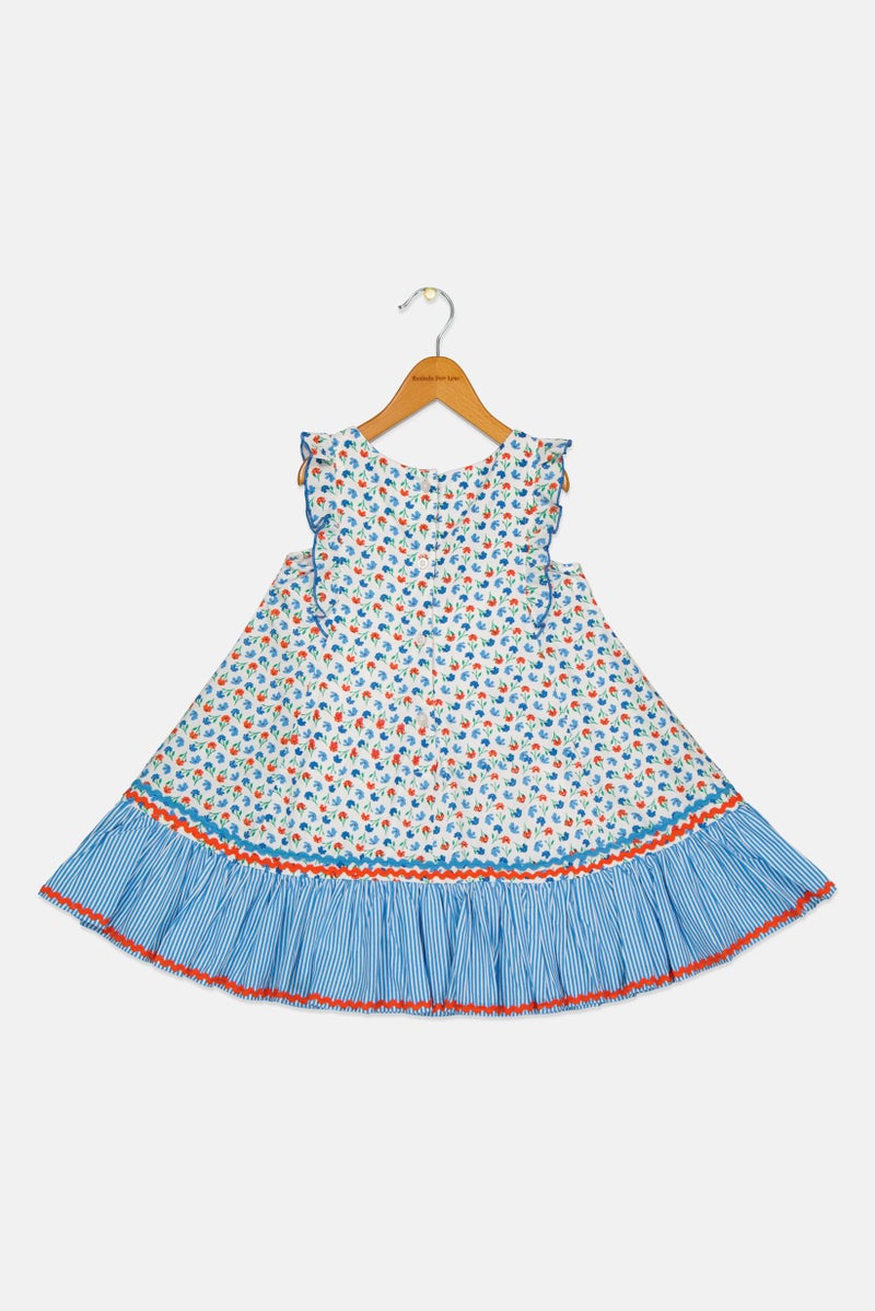 Willow & Whistle Toddlers Girl Allover Print Ruffle Sleeve Dress, Multicolor - Image 3