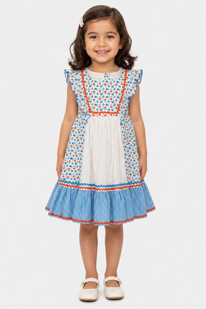 Willow & Whistle Toddlers Girl Allover Print Ruffle Sleeve Dress, Multicolor - Image 1