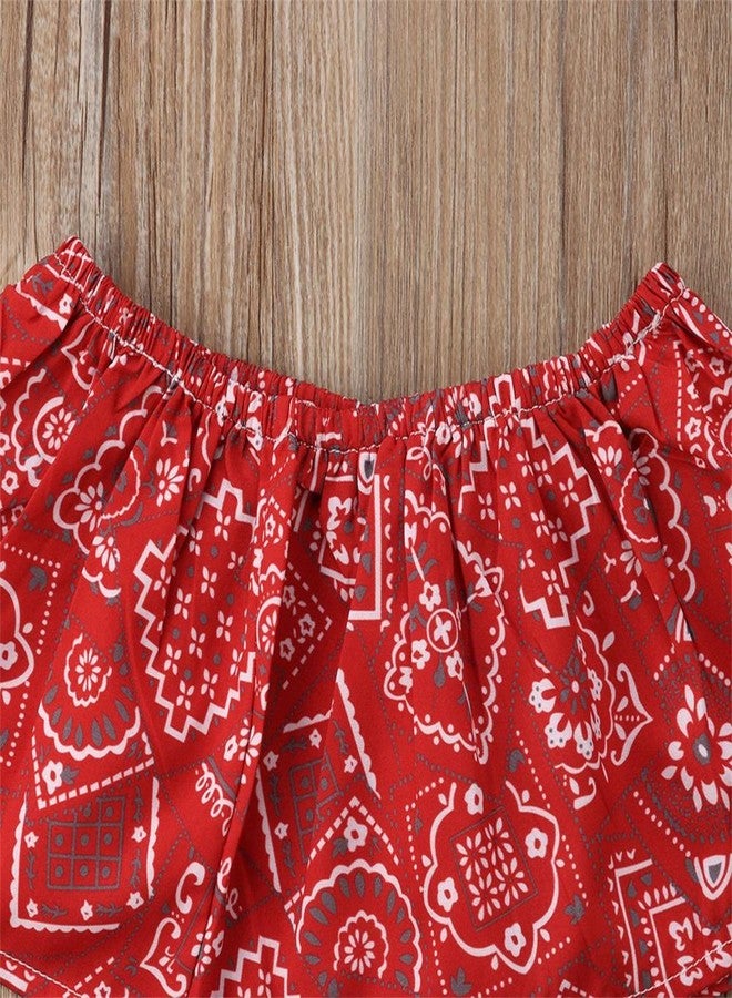 stylesilove Baby Girls Cowgirl Red Bandana Top with Pom Pom Trim Bloomers and Headband 3pcs Outfit (Red, 90/12-18 Months) - Image 2