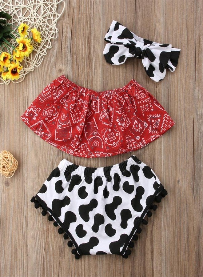 stylesilove Baby Girls Cowgirl Red Bandana Top with Pom Pom Trim Bloomers and Headband 3pcs Outfit (Red, 90/12-18 Months) - Image 4