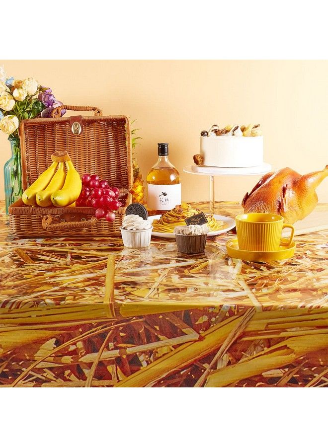 Tatuo 3 Pcs Straw Tablecover 51 X 87 Inch Farm Hay Table Cover Waterproof Straw Tablecloth Straw Table Cover Rectangle Plastic Tablecloth Hay Decoration For Western Farm Theme Cowboy Birthday Party Supplies - Image 5