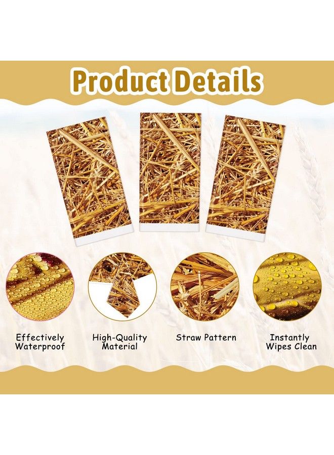 Tatuo 3 Pcs Straw Tablecover 51 X 87 Inch Farm Hay Table Cover Waterproof Straw Tablecloth Straw Table Cover Rectangle Plastic Tablecloth Hay Decoration For Western Farm Theme Cowboy Birthday Party Supplies - Image 4