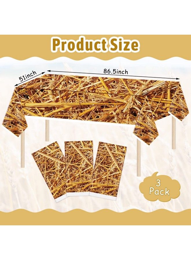 Tatuo 3 Pcs Straw Tablecover 51 X 87 Inch Farm Hay Table Cover Waterproof Straw Tablecloth Straw Table Cover Rectangle Plastic Tablecloth Hay Decoration For Western Farm Theme Cowboy Birthday Party Supplies - Image 3