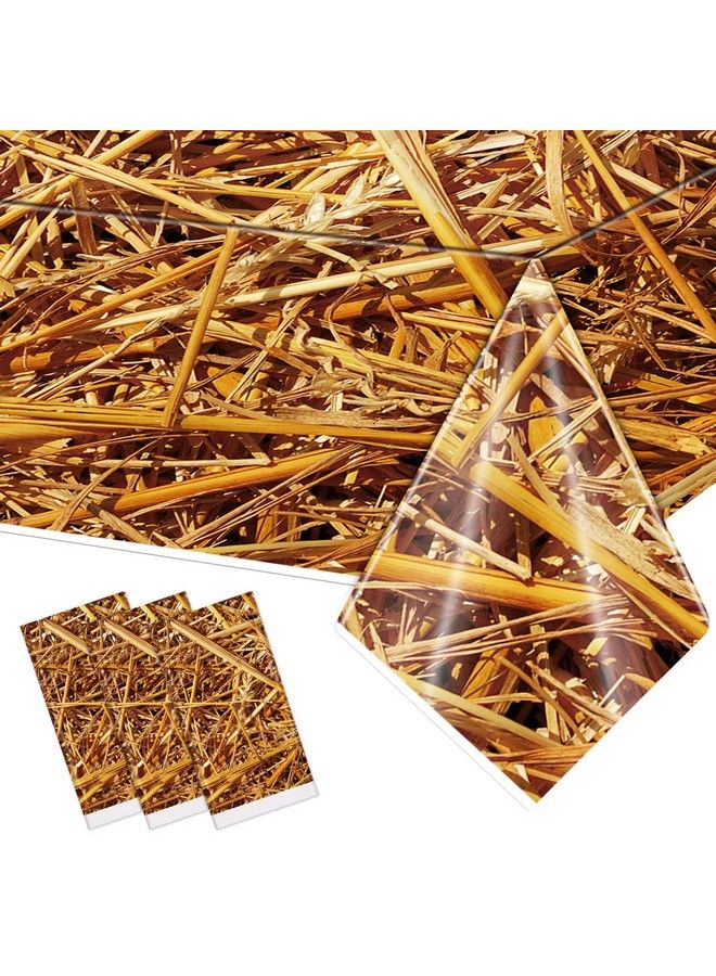 Tatuo 3 Pcs Straw Tablecover 51 X 87 Inch Farm Hay Table Cover Waterproof Straw Tablecloth Straw Table Cover Rectangle Plastic Tablecloth Hay Decoration For Western Farm Theme Cowboy Birthday Party Supplies - Image 2