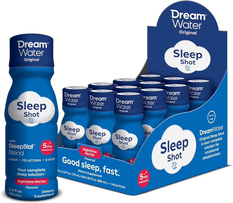 Dream Water Sleep Aid Supplement Drink Melatonin 5mg GABA 5HTP Zero Sugar Natural Flavors No Added Colors 25 oz Liquid Sleep Shots Nighttime Nectar 12Count - Image 1