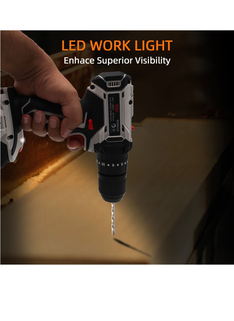 Comprehensive 36V Li-ion Cordless Drill Set - Rechargeable Power with Dual Batteries, 28-Piece Kit for Home and Office