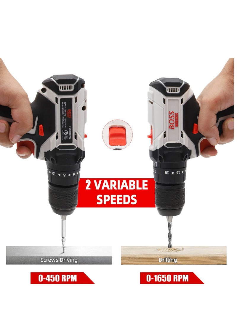 Comprehensive 36V Li-ion Cordless Drill Set - Rechargeable Power with Dual Batteries, 28-Piece Kit for Home and Office