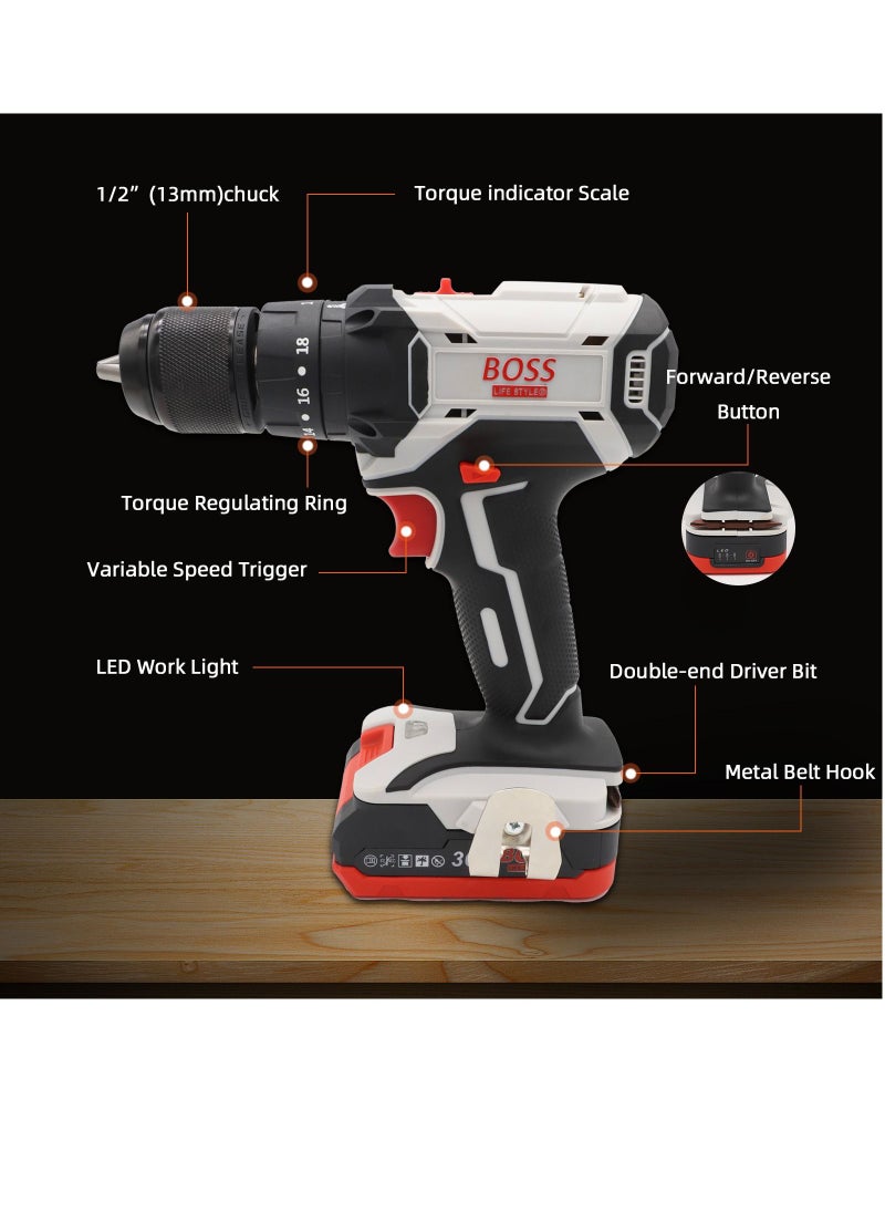 Comprehensive 36V Li-ion Cordless Drill Set - Rechargeable Power with Dual Batteries, 28-Piece Kit for Home and Office