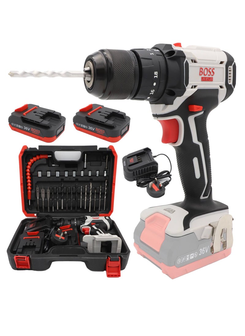 Comprehensive 36V Li-ion Cordless Drill Set - Rechargeable Power with Dual Batteries, 28-Piece Kit for Home and Office