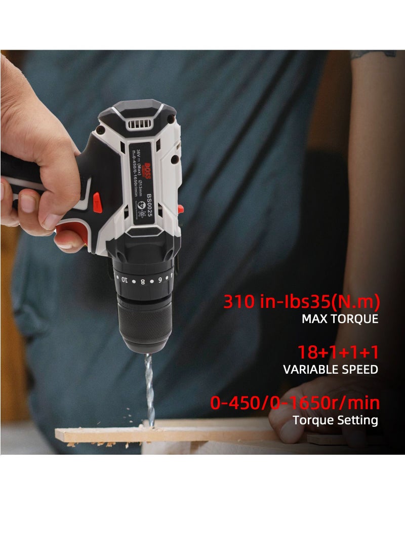 Comprehensive 36V Li-ion Cordless Drill Set - Rechargeable Power with Dual Batteries, 28-Piece Kit for Home and Office
