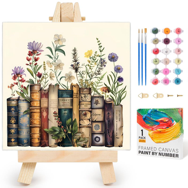 Yezavesu Framed Paint by Numbers Kit for Adults Beginner & Kids Ages 8-12, Book Paint by Numbers Without Easel, DIY Number Painting for Adults Flowers for Home Wall Decor Gift 10x 10 inch - Image 1