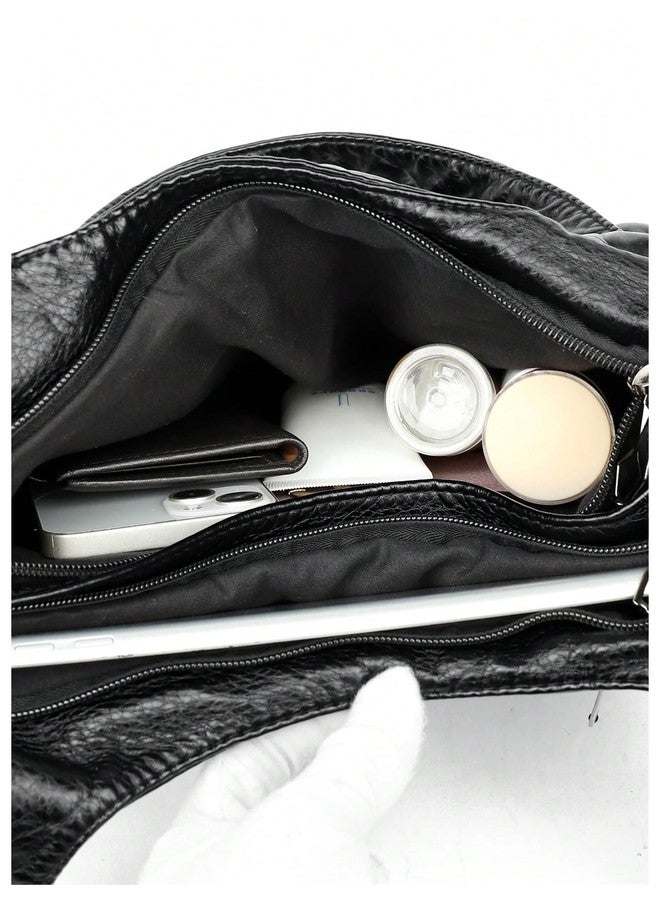 SHENHE Women's Y2k Purse Handle Shoulder Bag PU Leather Punk Purses Bags Black One Size - Image 5