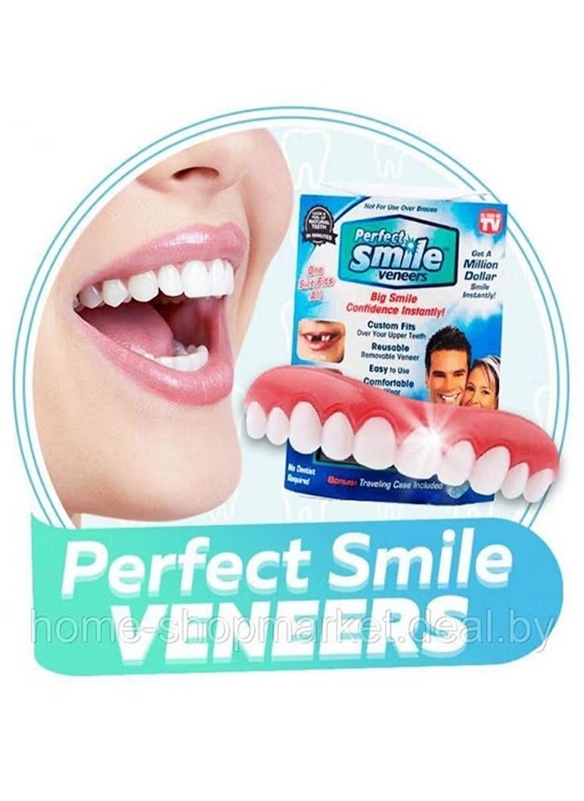 Instant Smile Perfect Smile Upper Veneer False Teeth, Nature, and Comfortable, One Size Fits Most.  Fix Your Smile at Home in Minutes!  Comfortable Upper Cosmetic Veneer for A Perfect Smile!  - Image 1