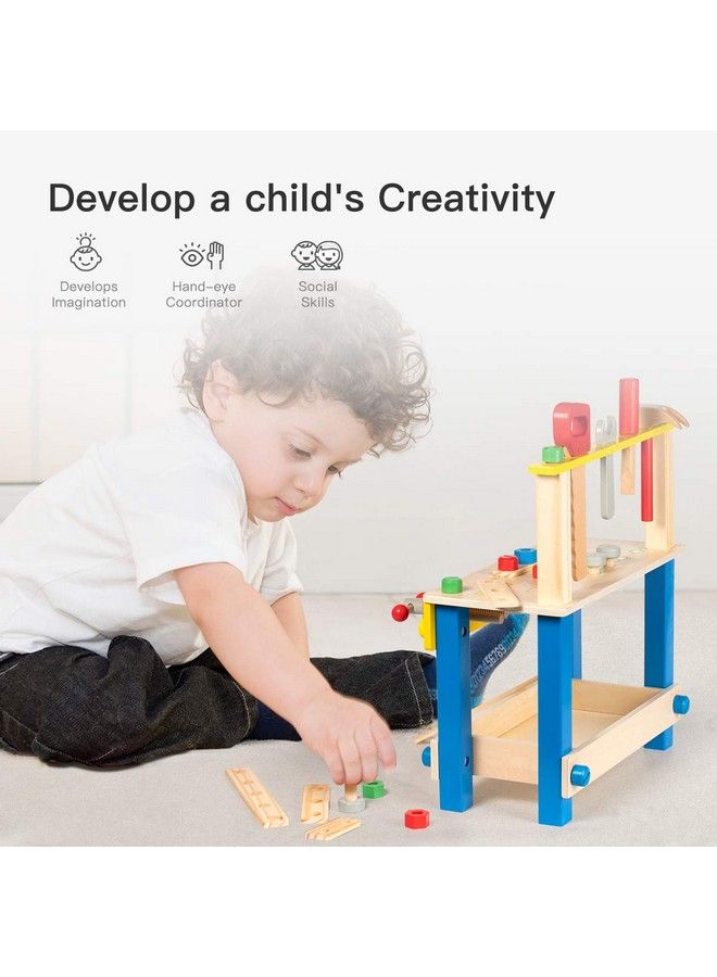 ROBUD Wooden Tool Workbench Toy For Kids & Toddlers With Wood Tool Set Gift For Boys Girls 3 Year Old And Up - Image 5