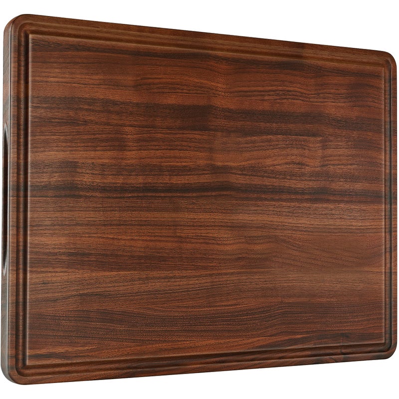 AZRHOM XXL Large Walnut Wood Cutting Board for Kitchen 24x18 Gift Box with Juice Groove Handles Nonslip Mats Thick Reversible Butcher Block Chopping Board