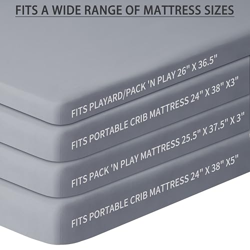 GUNTAIL Pack and Play Sheets Fitted, 2 Pack Pack n Play Sheets for Graco Pack n Play Mattress, Unisex Playard Sheets for Boys Girls(Dark Green & Dark Grey, 38 X 26 Inch) - Image 3