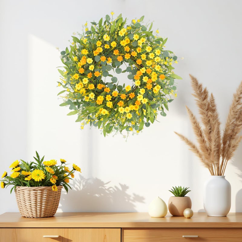 lOKEISNA Summer Wreaths for Front Door, 24" Yellow Daisy Wreaths for Front Door Window Wall Wedding Farmhouse Festival Decor, Handmade Artificial Spring Summer Wreath for Home Decoration - Image 5