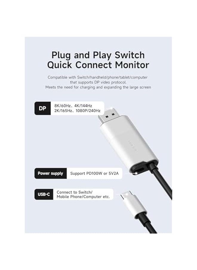 Generic - Switch Dock for Nintendo Switch & Switch OLED, USB C to DisplayPort Cable Adapter with 4K@60Hz DP, 100W PD, Type-C to DP Adapter for Laptop, Tablet, SteamDeck, ROG Ally (DisplayPort White) - Image 1