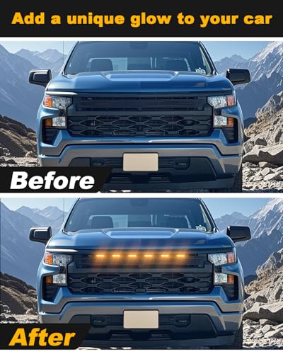 OKLSG 6Pcs LED Grill Lights for 2019-2024 2025 Chevrolet Silverado Raptor Grille Marker Lights Silverado 1500 2500 3500 Accessories Front Bumper Grille Trims (Yellow) - Image 2