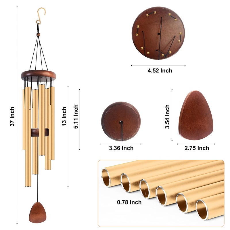Bursvik Large Aluminium Wind Chimes 37 Inches to Create a Zen Atmosphere Suitable for Outdoor, Garden, Patio Decoration. Classic Wind Chimes with Wind Catcher Suitable as A Gift for Unisex(Gold) - Image 3