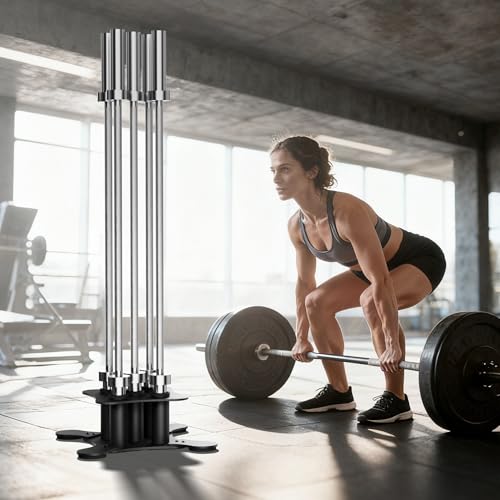 Josmimic Vertical Barbell Storage Rack - 5-Bar Barbell Holder Floor Stand, 2-Inch Olympic/Curl Bar Compatible, with Protective Sleeve Inserts, Organizer for Home & Garage Gym - Image 2