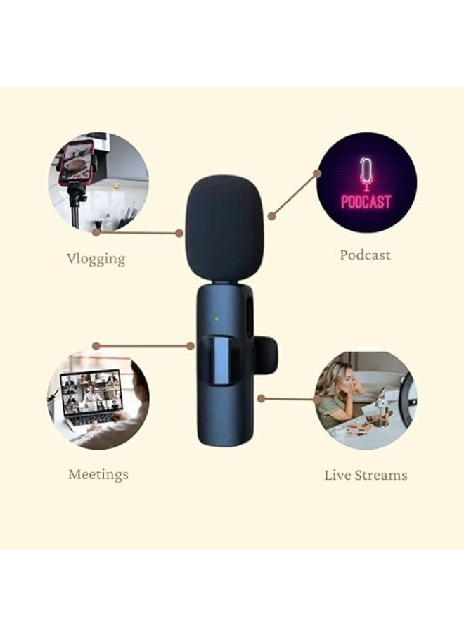 3-in-1 Wireless Microphone with Type-C, Lightning, and AUX for YouTube – Dual True Voice, 2024 Edition, Black