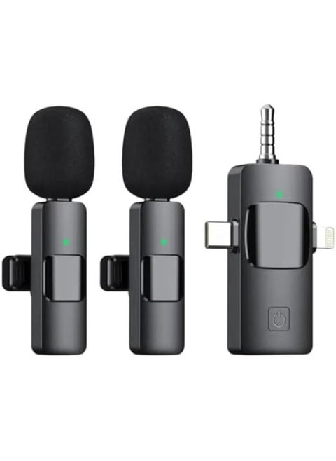 3-in-1 Wireless Microphone with Type-C, Lightning, and AUX for YouTube – Dual True Voice, 2024 Edition, Black