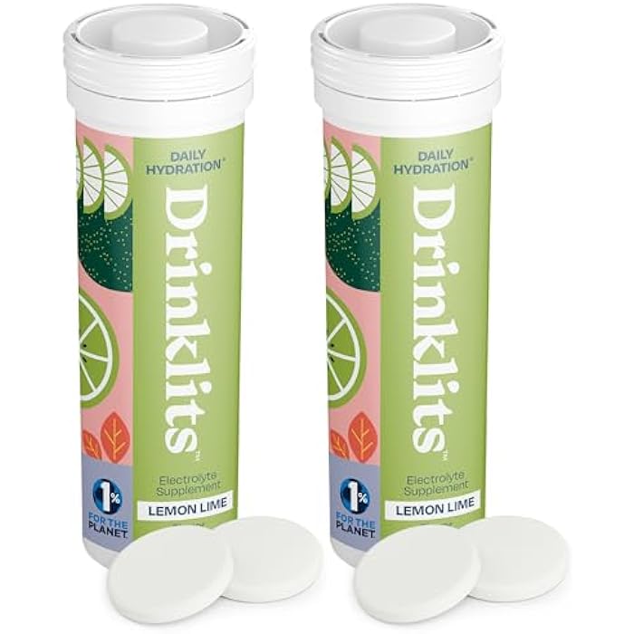 Drinklits Lemon-Lime Daily Hydration Tablets (2) Tube Bundle | Essential Electrolytes – 0g Sugar – Replenishing Hydration Drink | 20 Servings - 10 Tablets Per Tube - Image 1