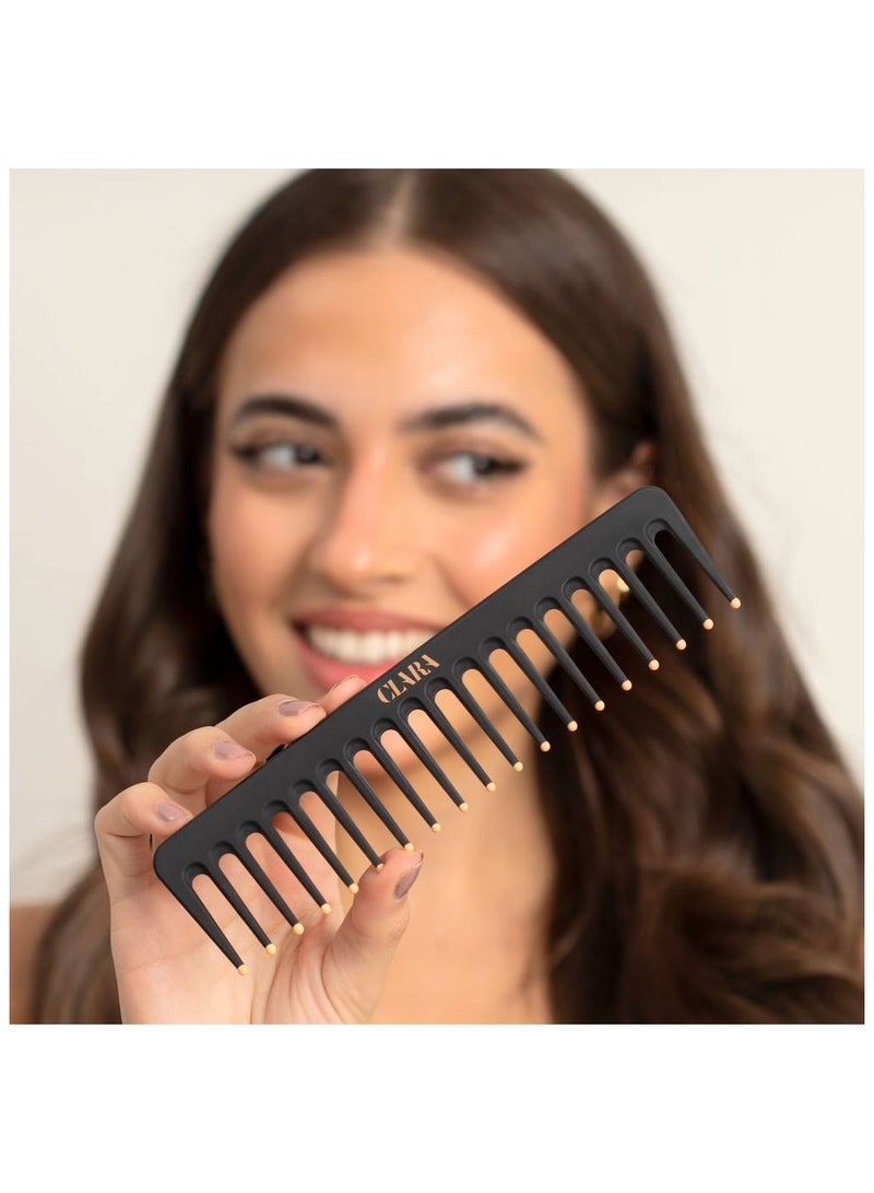 Clara Wide-Tooth Comb Brush – Curl Defining & Volume Styling Comb – Anti-Frizz Detangling for Wavy & Curly Hair black - Image 2