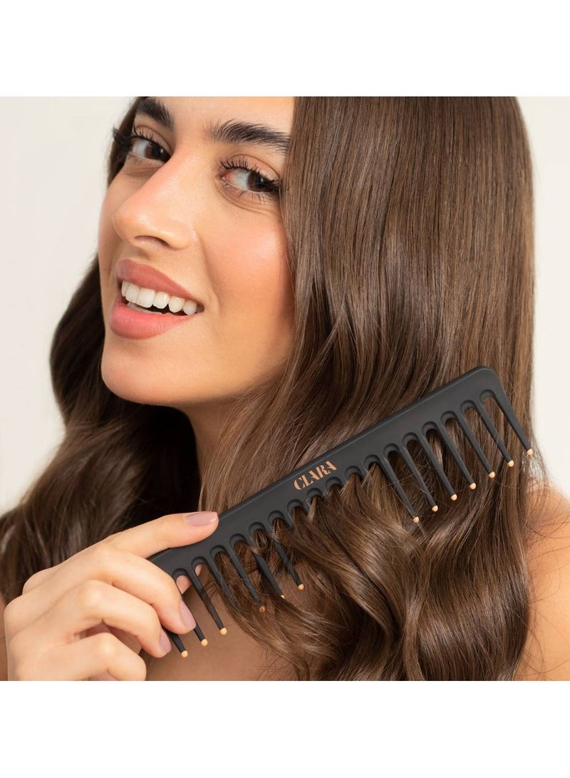 Clara Wide-Tooth Comb Brush – Curl Defining & Volume Styling Comb – Anti-Frizz Detangling for Wavy & Curly Hair black - Image 3