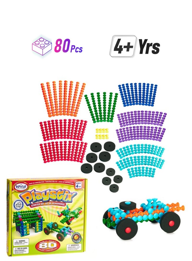 POPULAR PLAYTHINGS Playstix Starter Set Construction Toy Building Blocks 80 Piece Kit - Image 1