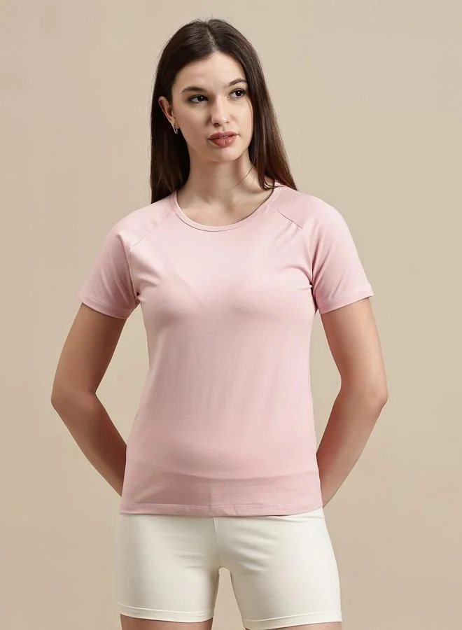 ECOLORE Pink Solid Raglan Sleeve Top