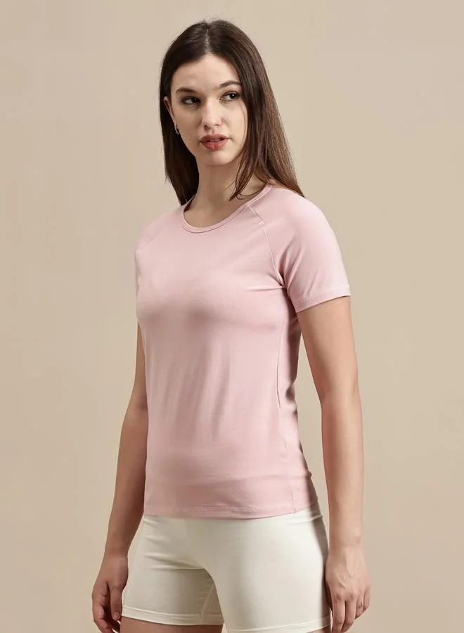 ECOLORE Pink Solid Raglan Sleeve Top
