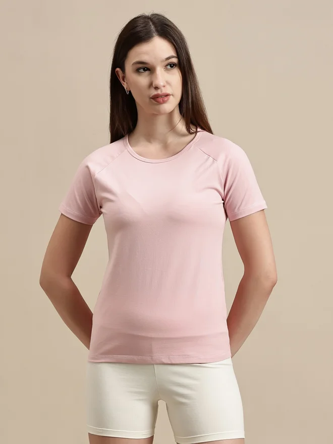 ECOLORE Pink Solid Raglan Sleeve Top