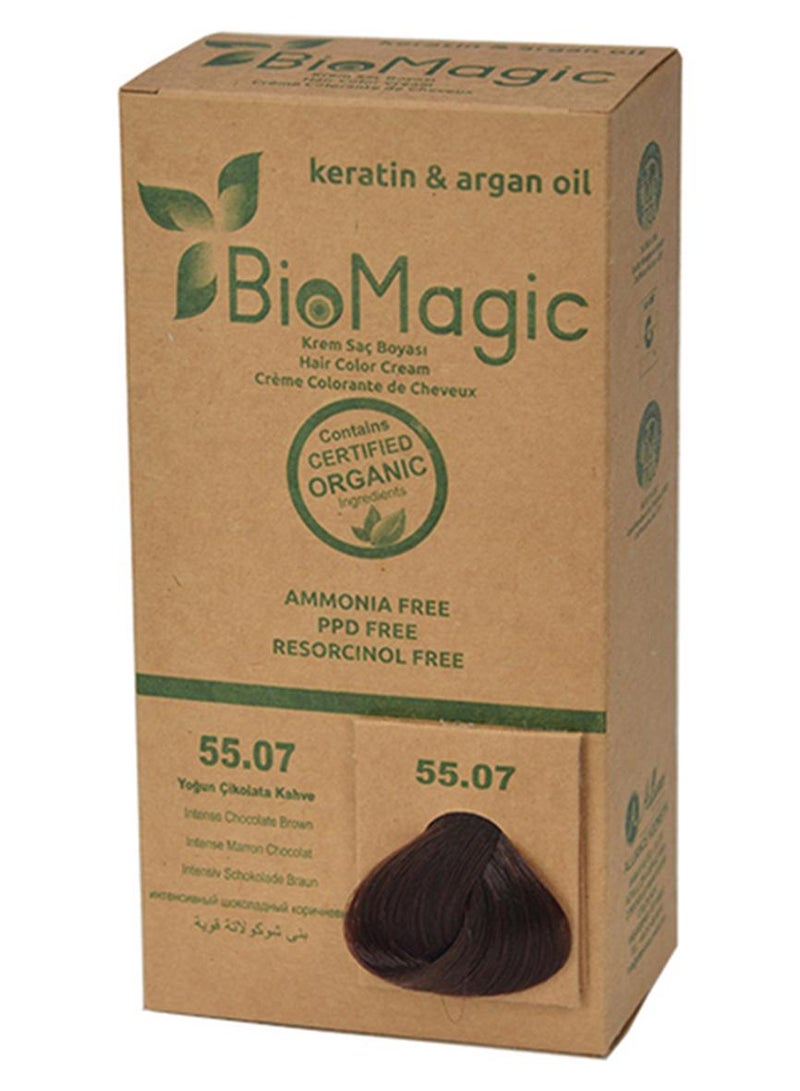 BIOMAGIC كريم تلوين الشعر 60 مل مع الكيراتين وزيت الأرجان 90 مل بني شوكولاتة مكثف - Image 1