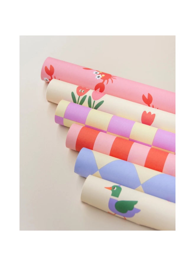 KadoDesign Ole Striped Wrapping Paper Roll - Poppy Red and Litchi Pink - Image 4