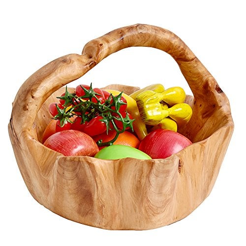 WELLAND Root Wood Crafts Basket w/Handle for Fruit Vegetable Food Display, Large Size, Natural - Image 2