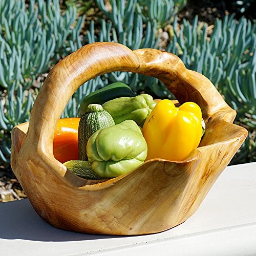 WELLAND Root Wood Crafts Basket w/Handle for Fruit Vegetable Food Display, Large Size, Natural - Image 3
