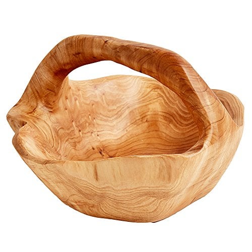 WELLAND Root Wood Crafts Basket w/Handle for Fruit Vegetable Food Display, Large Size, Natural - Image 1