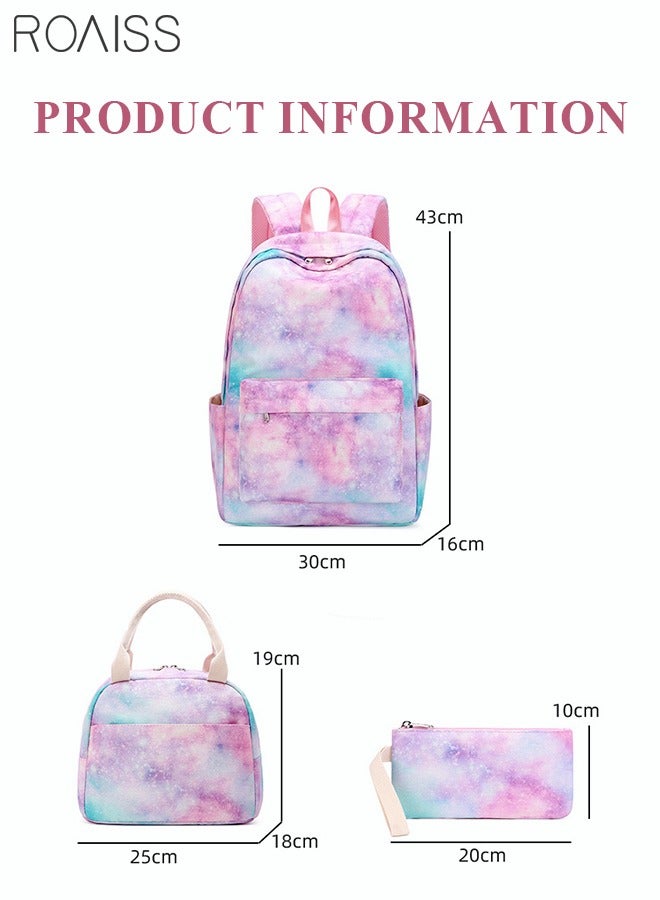 roaiss 3 PCS Stylish Girls School Backpack with Galaxy Print Fits 15 Inch Laptop Insulated Lunch Bag for Teens Boys and Kids Multicolor(School Bag + Lunch Box Bag + Pen Bag) Functional Backpack with Large Capacity Storage Scientific Storage - Image 5